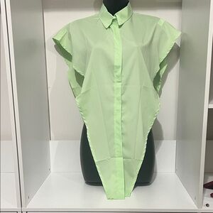 Women’s Lime Green Sleeveless Button-Up Blouse